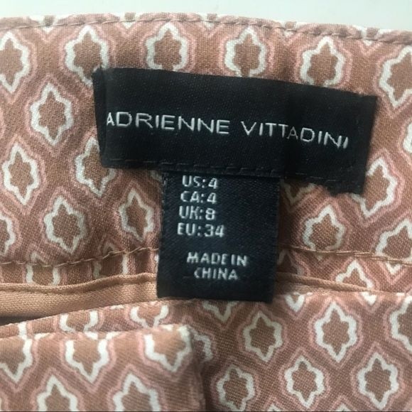 ADRIENNE VITTADINI Pants Slim Fit Mid-Rise Brown/Pink/White Zip Front Size 4 - Picture 6 of 6